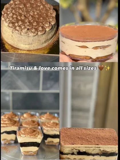Tiramisu and love come in all sizes. I offer my eggless tiramisu in individual cups, tubs, and full-sized cakes to suit any occasion.