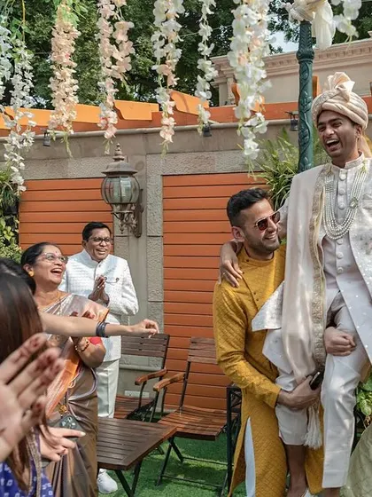 The smallest, cutest baraat ever. The groom and his friends dancing their way into the venue.