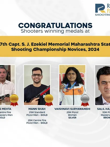Congratulations to our shooters for winning medals at the 27th Capt. S. J. Ezekiel Memorial Maharashtra State Shooting Championship for Novices. We celebrate their gold, silver, and bronze wins.