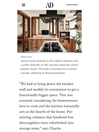An Architectural Digest feature on the kitchen, explaining how the wall was removed to create a functionally bigger space that acts as the hearth of the home.