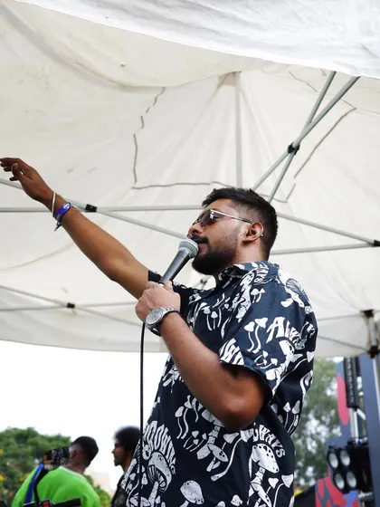 I call out to the audience from the Bazaar street stage at Blend Bazaar 2023, microphone in hand.