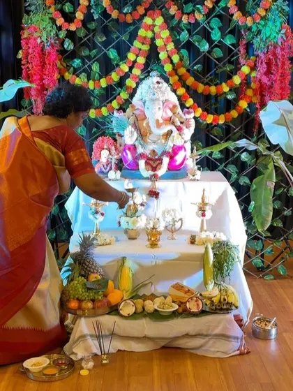 The pooja in progress. We start our celebrations with devotion and gratitude, creating a blessed space for our art.