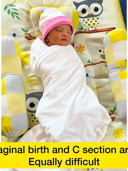 This sweet baby was born via an emergency C-section after a long labor. The mother's message is a powerful reminder that a safe baby is the ultimate goal, and both vaginal and C-section births are challenging.