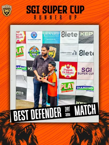 Ayaan, named Best Defender of the Match at the SGI Super Cup. A solid defense is the foundation of any great team, and we recognize our defensive stalwarts.
