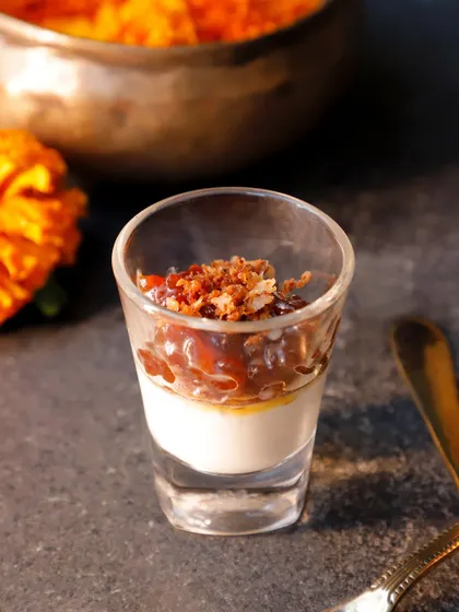 My Aravana Trifle Pudding, an indulgent dessert that blends the sacred tradition of Aravana Payasam with a classic Syrian Christian pudding. It's a layered dessert that surprises with each velvety, sophisticated bite.