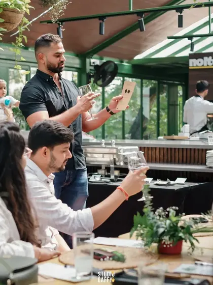 Performing during a corporate brunch event in a bright, open setting. My acts are adaptable to any environment, including daytime events and less formal gatherings.