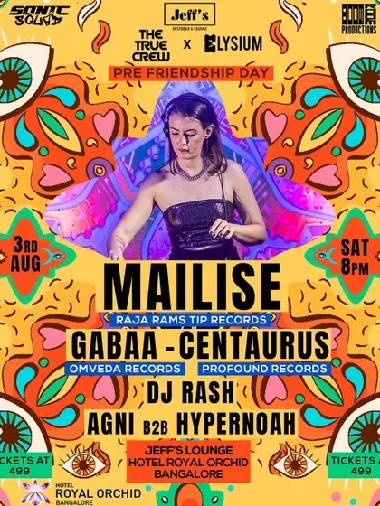 This poster shows the lineup for a pre-Friendship Day blast where I played alongside Mailise of Raja Ram's Tip Records. A great night with a great tribe.