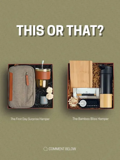 This or that? The First Day Surprise Hamper or The Bamboo Bliss Hamper? Both are excellent choices for employee welcome kits, offering a mix of tech, lifestyle, and eco-friendly products.