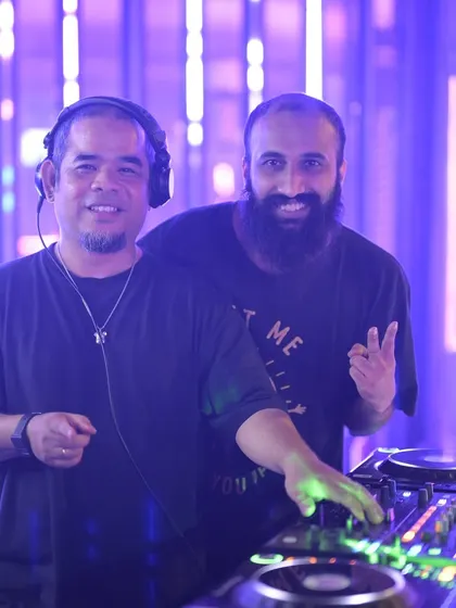 Getting a "Hooooyeah" from the crowd is the best feeling. Sharing a moment with a friend behind the decks as we get the party season started.