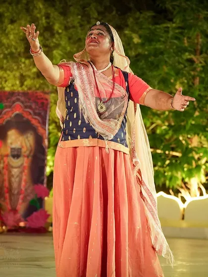 A performer enacts a story through dance during the Rajasthan Mahotsav. The event features a variety of folk arts, bringing the spirit of Rajasthan to our Bengaluru center.