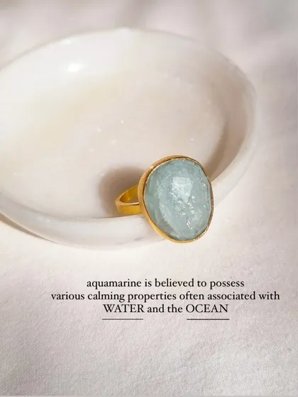 The Aquamarine Soul Ring is associated with the calming properties of water and the ocean. I designed it to be a chic and meaningful piece for everyday strength.