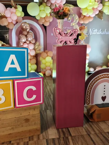Fun 'ABC' blocks and other props from Nithiksha's fairy-themed birthday party.