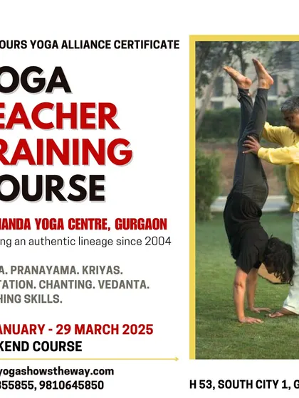 Another version of our Gurgaon weekend TTC poster, highlighting the hands-on teaching and authentic lineage.