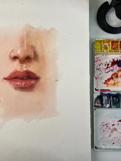 A quick demo from my watercolor course, focusing on painting a nose and lips. The magic here is in the edges: using soft, hard, and lost edges to create realism and depth.