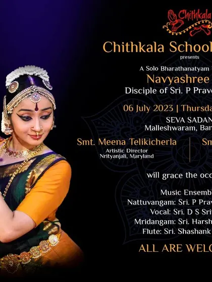 The poster for my solo Bharatanatyam recital at Seva Sadan, Malleshwaram, where I presented new choreographies by my Guru.
