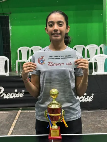 Hrithika Madhur with her runner-up trophy after winning a silver medal in the U-17 category at the 3rd Maharashtra State Table Tennis Tournament in Aurangabad.