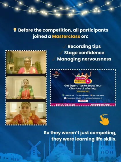We prepare every participant for success. Before the competition, students join a masterclass on recording tips, stage confidence, and managing nervousness, ensuring they learn valuable life skills.