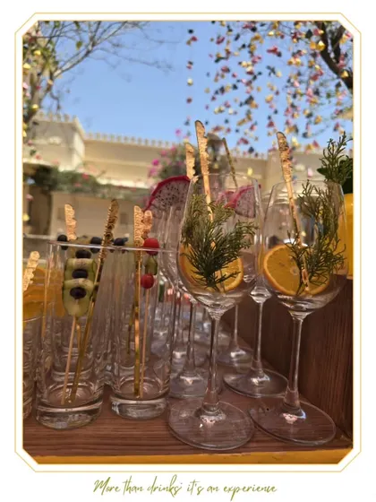 A variety of our custom garnishes, from fresh fruit skewers to herbal decorations. We believe presentation is just as important as taste.