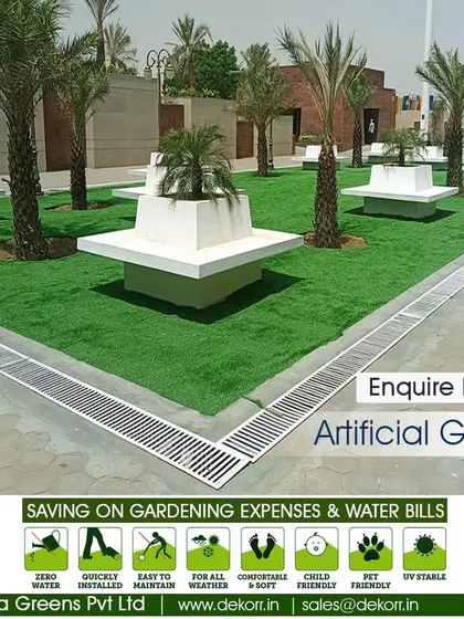 For large public and commercial areas, my artificial turf offers a clean, green look that lasts all year. This installation shows how I can transform open spaces, saving clients significant money on watering and maintenance while providing a durable, all-weather surface.