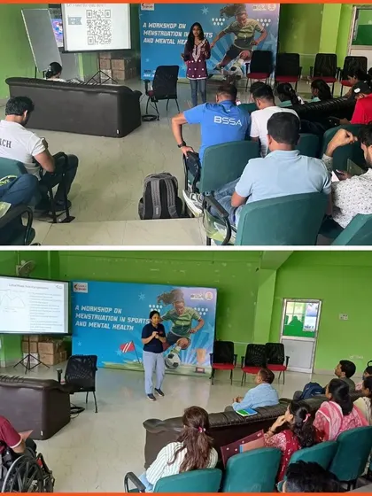 We conducted two workshops in Bihar for 120 coaches and 40 athletes. This image shows a 'Simply Smiles' session on mental health, where coaches learned to prioritize well-being and tackle stigma in sports.