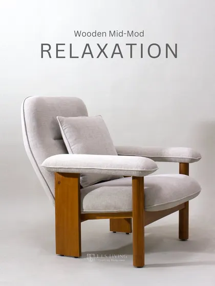 Wooden mid-mod relaxation. This armchair is a perfect example of how we blend timeless design with modern comfort.