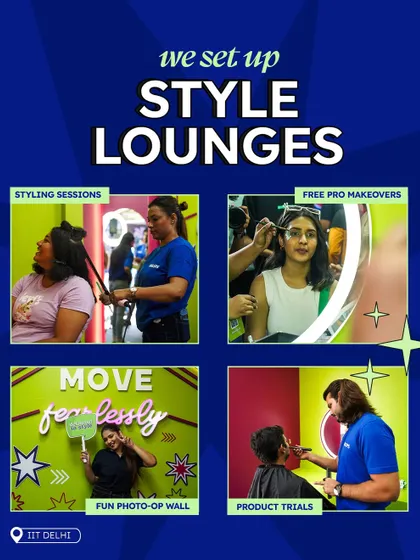 We set up full-fledged Style Lounges for Philips at IIT Delhi. These zones offered free professional makeovers, product trials for the OneBlade, and fun photo walls, making grooming an accessible and enjoyable part of the festival experience.