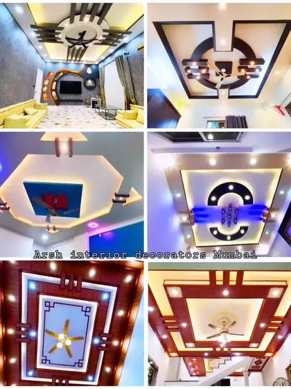 A collection of awesome false ceiling designs, including some with luxurious wood paneling and others with modern, graphic looks.