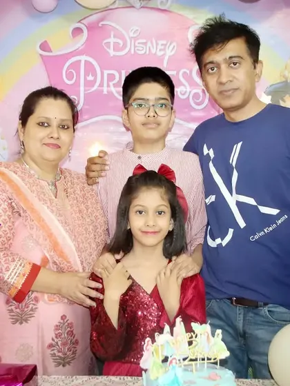 A family portrait at a Disney Princess themed birthday party. We capture the magic of themed parties, from the decor to the cake.