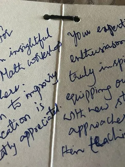 A beautiful, handmade thank-you card from the math team at CS Academy. Their words about my expertise and enthusiasm inspiring them are deeply appreciated.