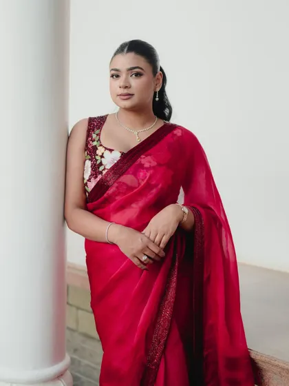 A simple and elegant portrait of Samerah. Her confident and serene expression is captured beautifully with soft, natural light, highlighting her grace during her engagement celebration.