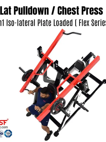 An overhead view of our 2-in-1 Iso-lateral Lat Pulldown and Chest Press machine from the Flex Series.