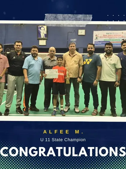 Alfee M. with his coaches, celebrating his U11 Singles State Gold Medal.
