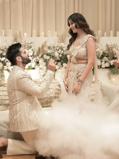 This is the moment. I use effects like this theatrical smoke to create a truly cinematic and unforgettable proposal shot, making your engagement feel like a scene from a movie.