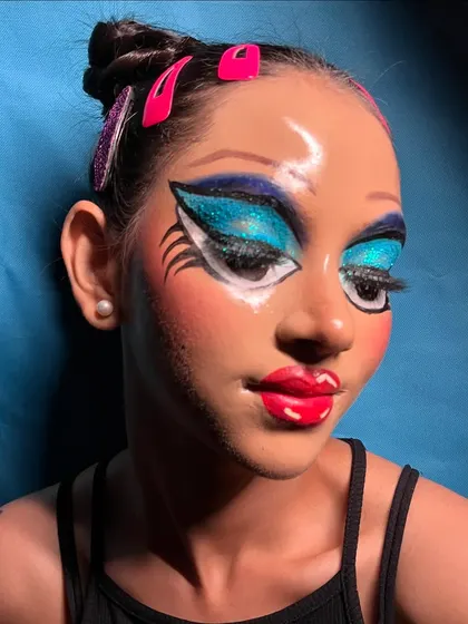 Another angle of the pop art makeup, demonstrating how the look holds up from different perspectives, a crucial factor for video work.