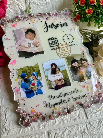 A lovely keepsake for a baby shower or as a gift for new parents, this frame is fully customizable to match any nursery decor.