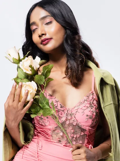 A close-up beauty shot, with a soft and romantic feel.
