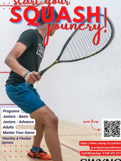 Our "Start Your Squash Journey" poster, outlining the different programs we offer, from basic junior coaching to advanced "Master Your Game" sessions for adults.