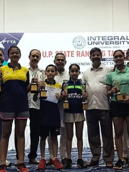 A group of our winners from the 2nd UP State Ranking Tournament. This photo includes gold medalists Samriddhi Sharma, Pehel Gupta, and Aryaveer Borah, who dominated their respective categories.