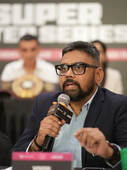 A promoter speaking at the press conference, outlining the vision for the event.