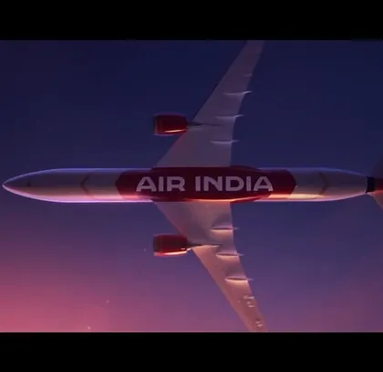 An aerial shot of the Air India plane, a key visual from the campaign that symbolizes national pride and progress.
