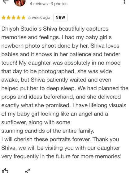 The trust and kind words from the families I work with mean the world to me. This review highlights my patient and gentle approach, which is especially important when a baby is fussy. My goal is always to deliver what I promise and create lifelong visuals you will cherish.