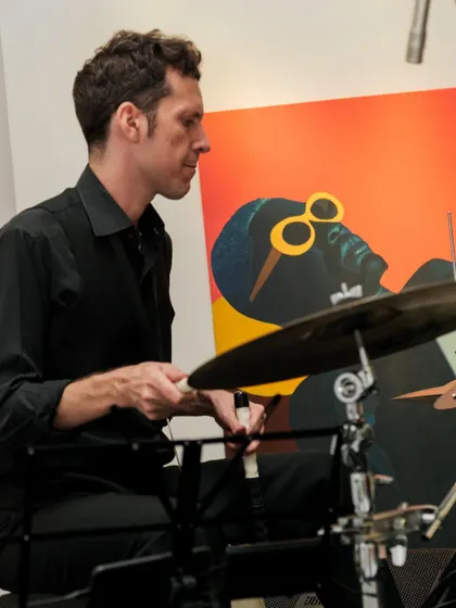 Our drummer getting into the groove at the Jo Malone launch. Every musician in the collective is a top-tier professional.