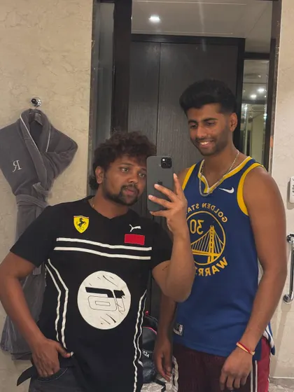A selfie with Mayank Yadav, showing a different hairstyle.