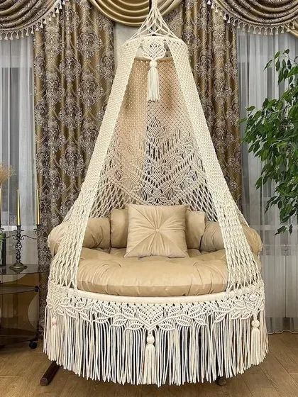 A customer from Dubai shared this photo of their swing. We love seeing our handmade pieces in beautiful homes around the world. This one features a stand for easy placement.