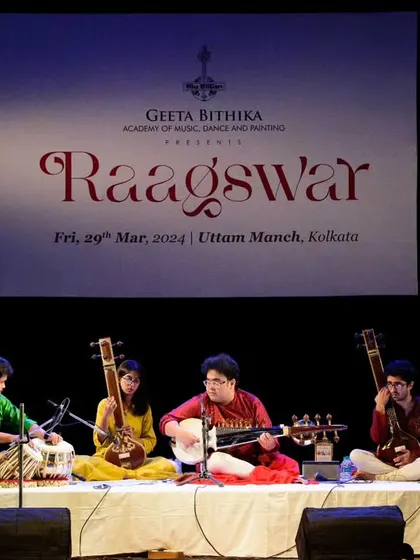The full stage view of our performance at 'Raagswar' in Uttam Mancha, Kolkata. It was a beautiful evening of music with Indrayuddh Majumder da on sarod.