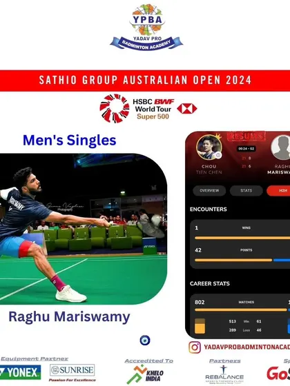 Competing at the Super 500 level. Raghu Mariswamy representing the academy at the SATHIO GROUP Australian Open 2024.
