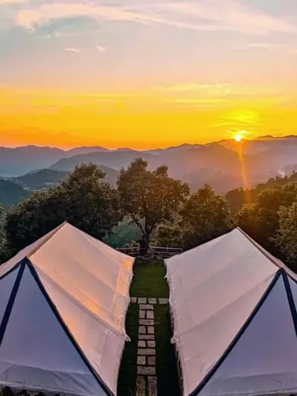 The stunning view from the luxury tent accommodation at our Janglia Gaon facility, where players can train and relax in a beautiful environment.