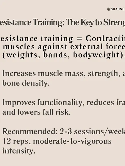 Resistance training is the key to strength. By contracting muscles against an external force, you increase muscle mass, strength, and bone density. I recommend 2-3 sessions per week for optimal benefits.