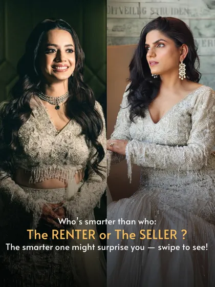 Rent or sell? With us, you can do both. This image breaks down the smart choices modern fashion lovers are making. You can rent a dream lehenga for a fraction of the cost, or list your own designer outfit and earn money every time someone else rents it.