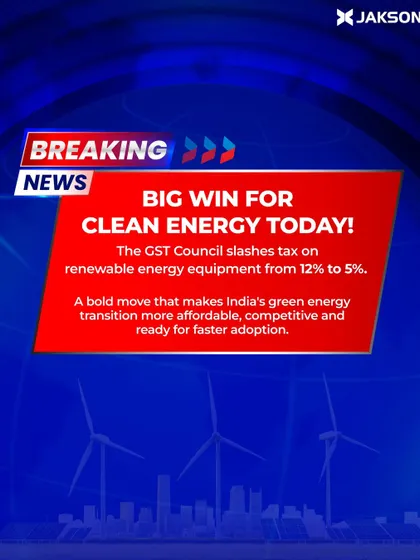 We welcome the GST Council's decision to slash the tax on renewable energy equipment. This bold move makes India's green energy transition more affordable and competitive, accelerating the adoption of clean power for all.
